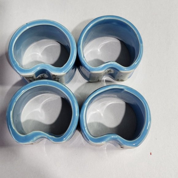 VERA Blue Ceramic Napkin Rings  set of 4 holders 2.75" classic style - Picture 6 of 10